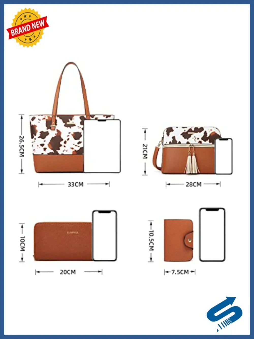 4-Piece Synthetic Leather Tote Satchel Set with Wallet & Card Holder